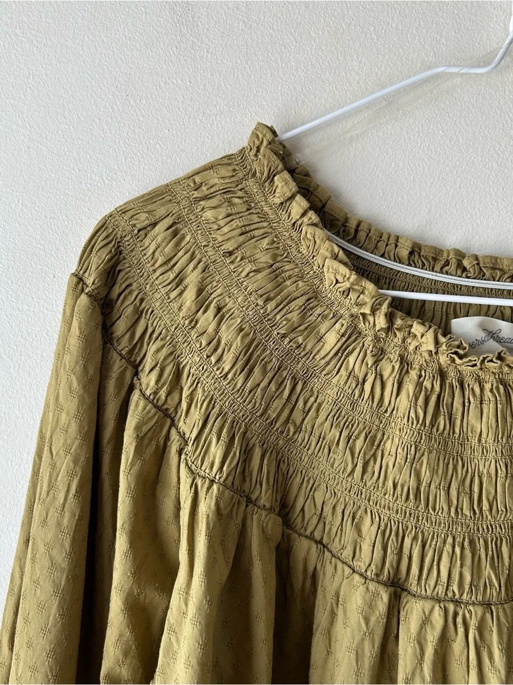 Universal Thread Peasant Cottagecore Smocked Collar Blouse Top Green M - Picture 3 of 6
